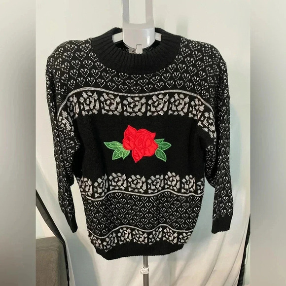 Adele Sweaters - Vintage 80s Adele rose black and silver sweater size 22W Bin 12‎